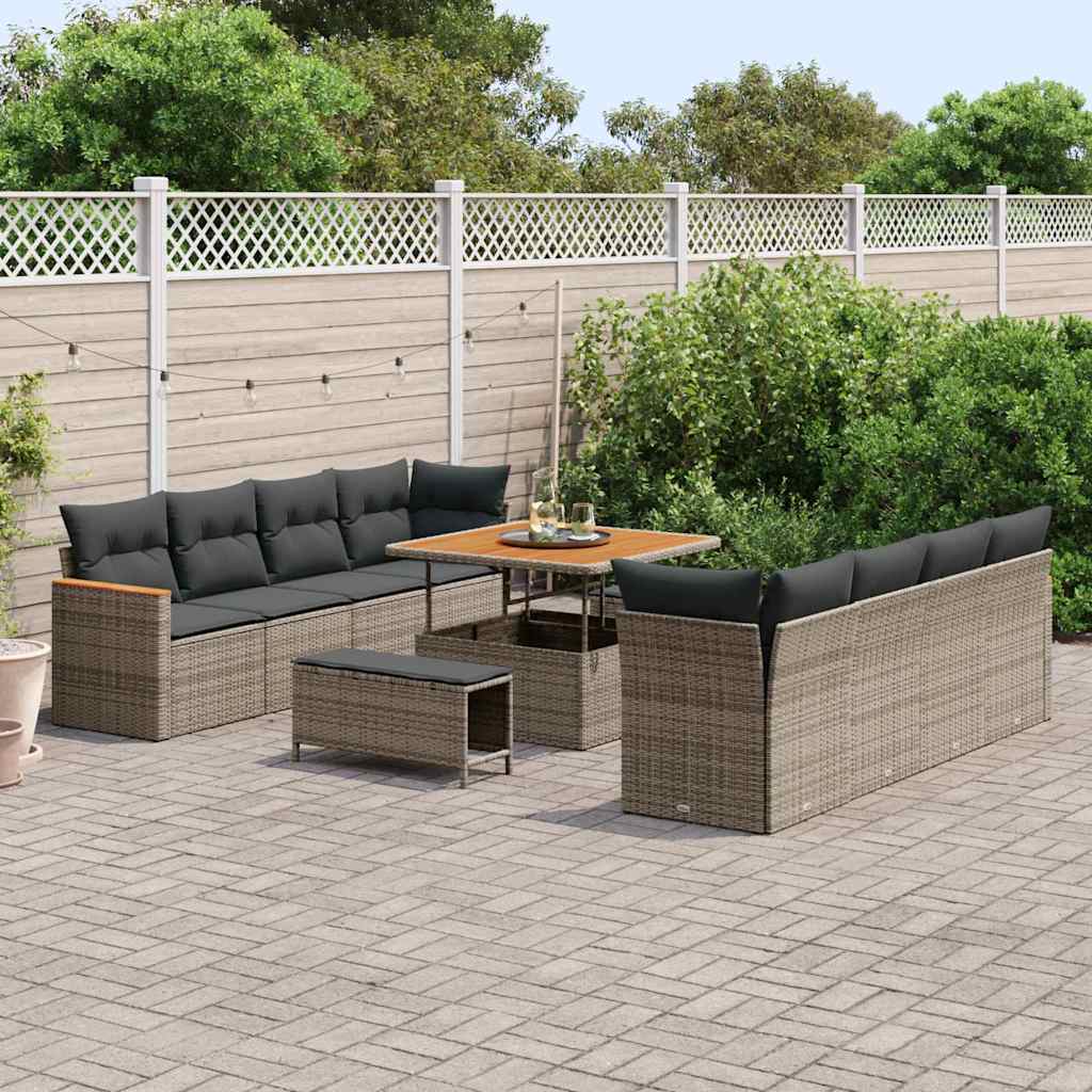 Garten-Sofa-Set mit Kissen mit Speicher Grau Poly Rattan